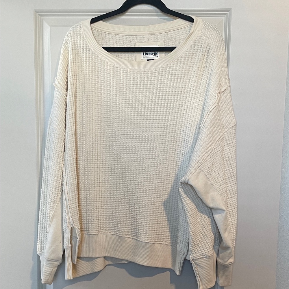 American Eagle Outfitters Off-White Waffle Knit Sweater